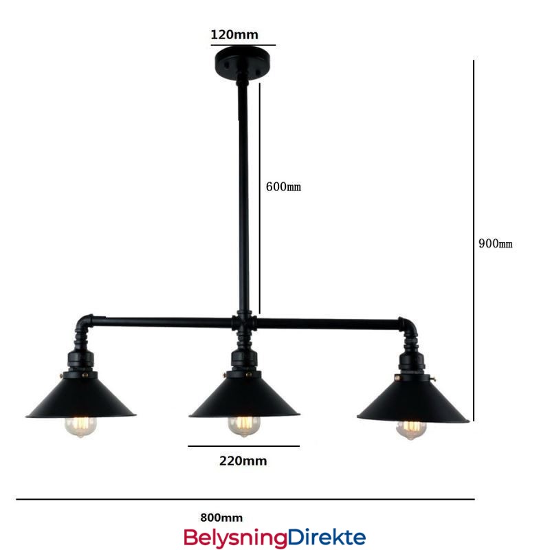 3-Lys Retro Industriell Vintage Vannrør Anhengslampe Lysekrone Landlig Rustikk Stil