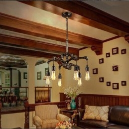 6 Lys Retro Industriell Vintage Vannrør Anhengslampe Lysekrone Landlig Rustikk Stil