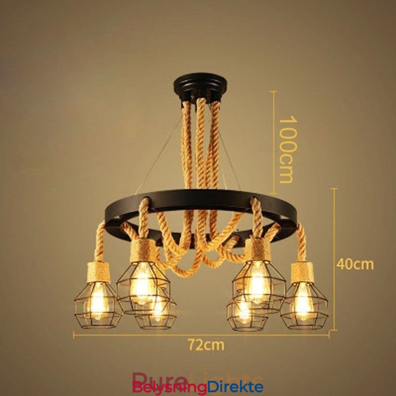Retro Stil 6 Hoder Anhengslampe Hamptau Lysekrone Med Jernskjerm