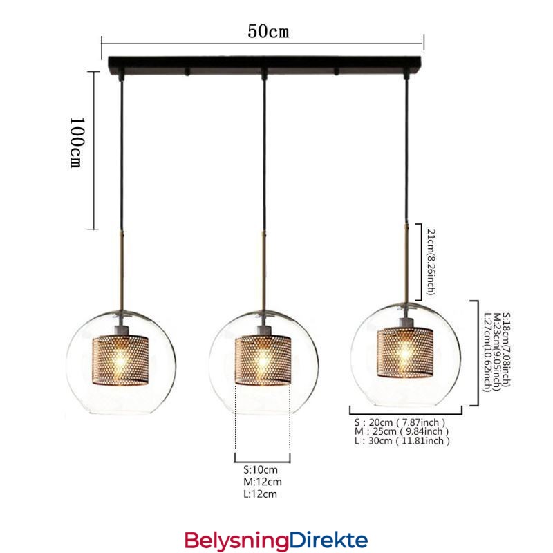 Minimalistisk Glassklyngependellampe Med 3 Lys, Taklampeøy