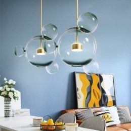 Pendellampe I Glass, Bobleformet Taklampe, Gradientgrønn Lampe