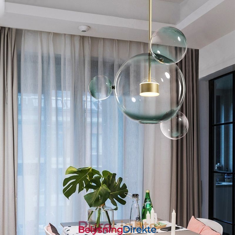 Pendellampe I Glass, Bobleformet Taklampe, Gradientgrønn Lampe