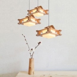 Nordisk Stil Eikependellampe Med Frostet Glassskjerm Cafe