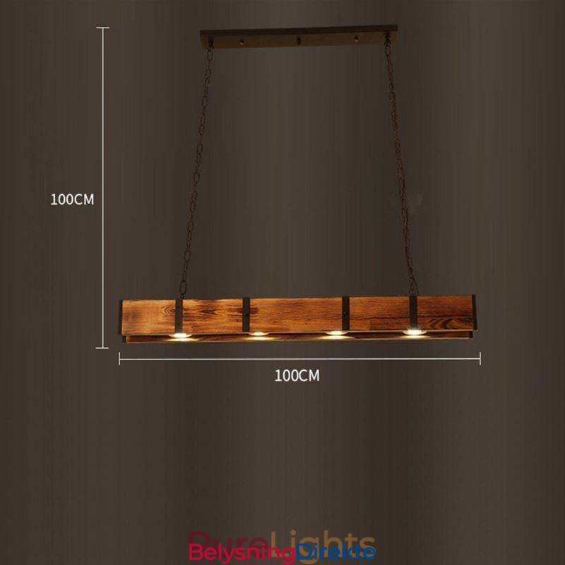 Industriell Stil Anhengslampe Rektangulær Tre Taklampe Øy