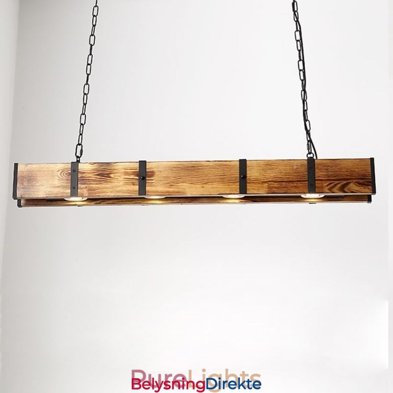 Industriell Stil Anhengslampe Rektangulær Tre Taklampe Øy