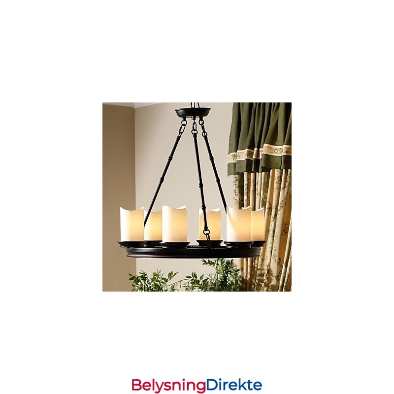 Vintage Lysekrone 6 Lys Stål Og Glass