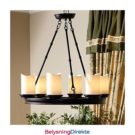 Vintage Lysekrone 6 Lys Stål Og Glass