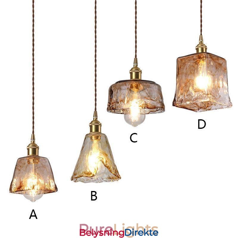 Unik Mini-Glass Pendellampe I Japansk Stil, Ravfarget Dekorativ Belysning