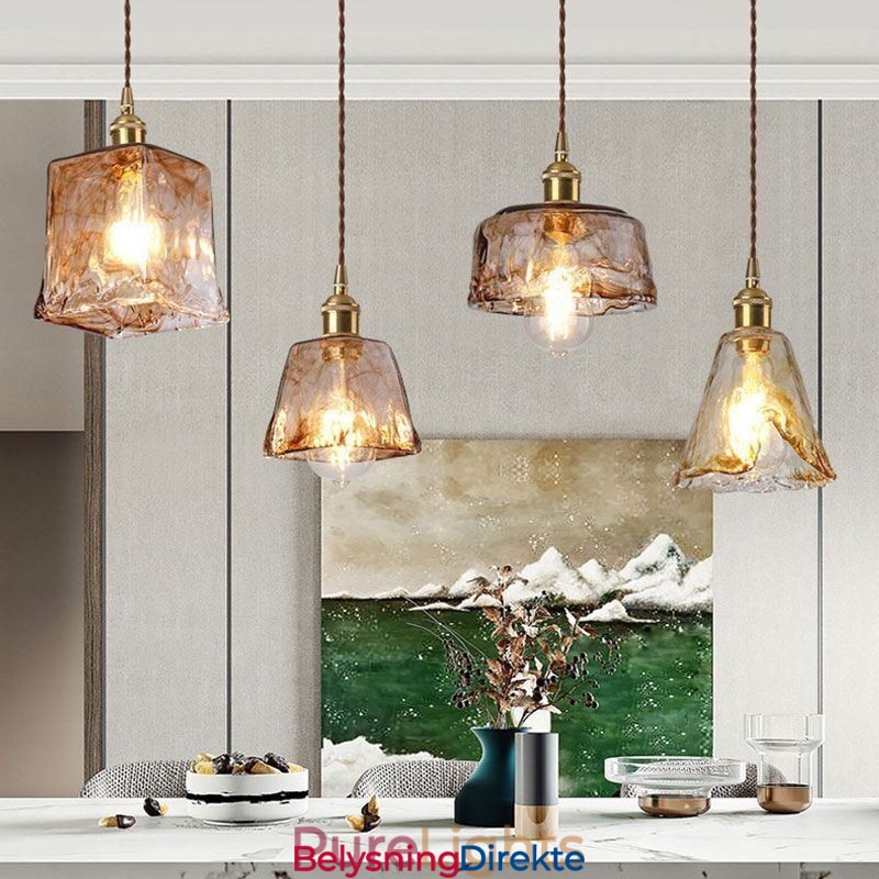 Unik Mini-Glass Pendellampe I Japansk Stil, Ravfarget Dekorativ Belysning