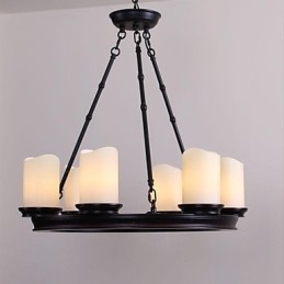 Vintage Lysekrone 6 Lys Stål Og Glass