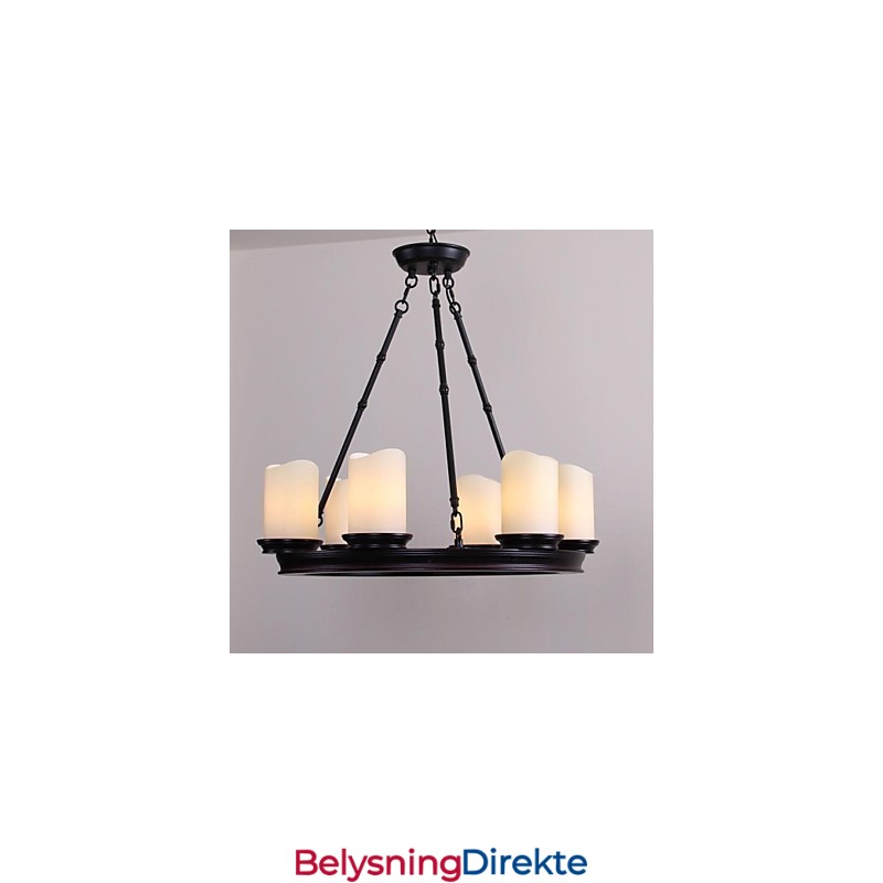 Vintage Lysekrone 6 Lys Stål Og Glass