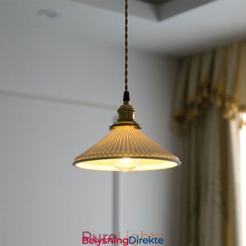 Retro Plissert Pendellampe I Japansk Stil I Keramikk