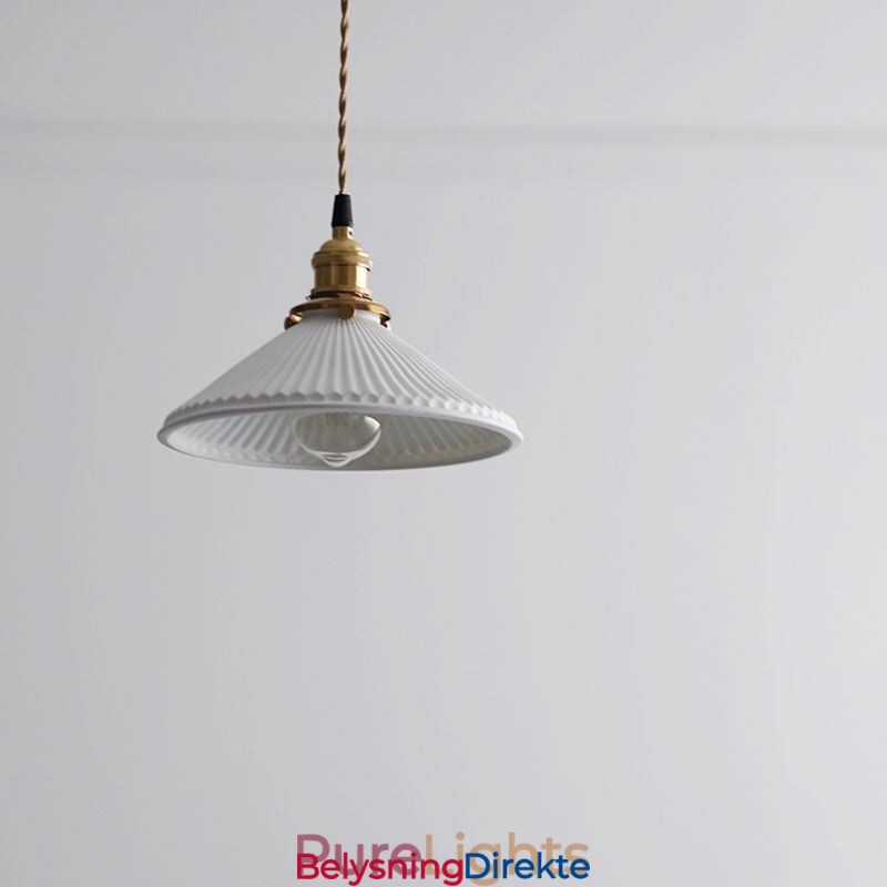 Retro Plissert Pendellampe I Japansk Stil I Keramikk