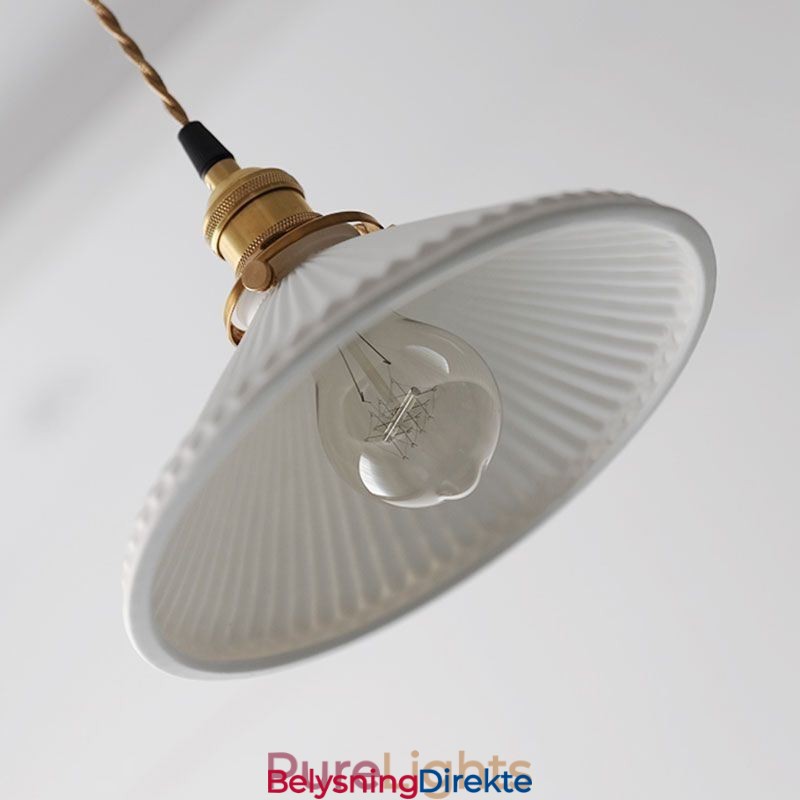 Retro Plissert Pendellampe I Japansk Stil I Keramikk