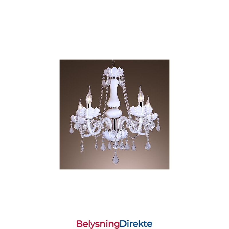 Elegant Krystalllysekrone Med 5 Lys I Hvitt