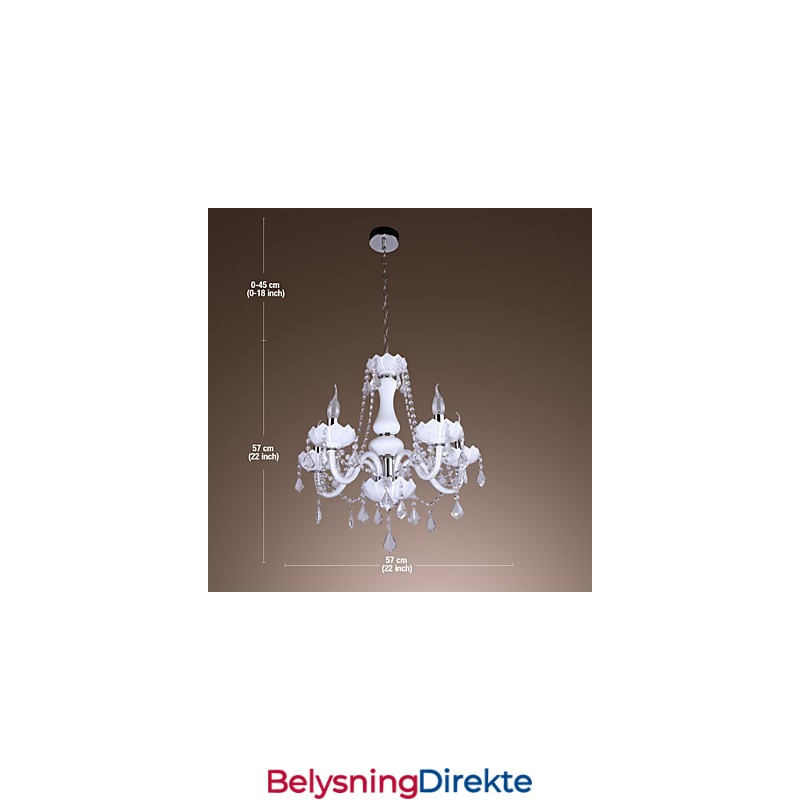 Elegant Krystalllysekrone Med 5 Lys I Hvitt