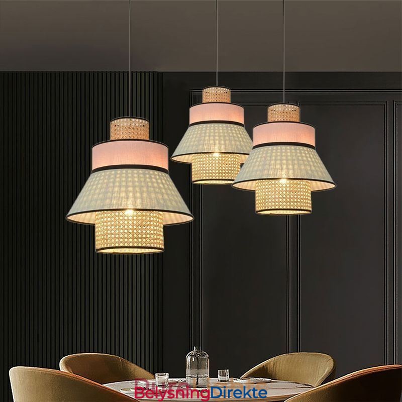 1 Lys Kjole Lampeskjerm Pendellampe Bambusvevd Belysning