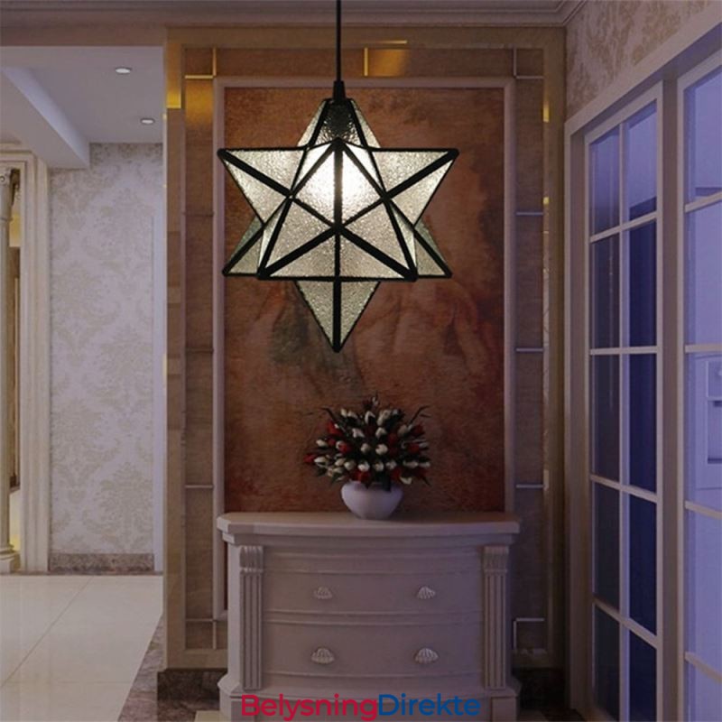 Europeisk Anhengslampe I Farget Glass, Kreativ Stjerneanhengslampe