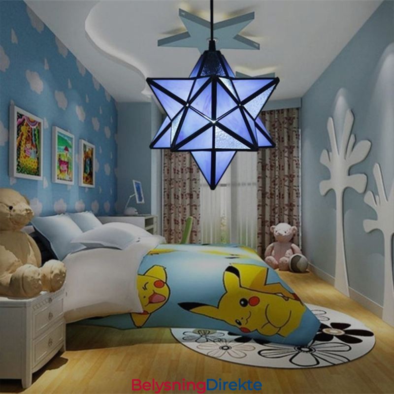 Europeisk Anhengslampe I Farget Glass, Kreativ Stjerneanhengslampe