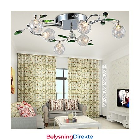 Lysekrone Med 6 Lys Landlig Aluminium Glass Krom