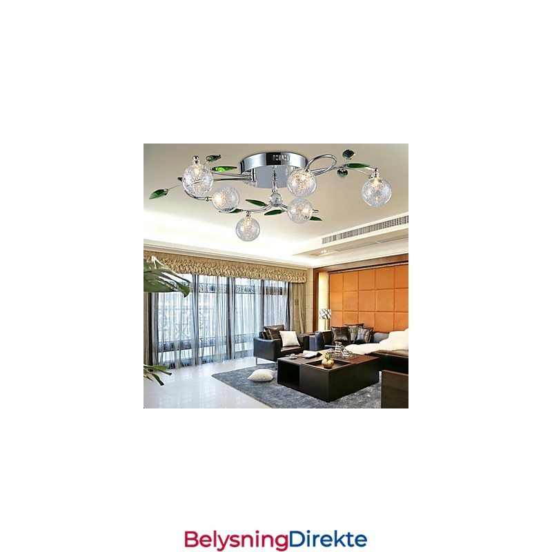 Lysekrone Med 6 Lys Landlig Aluminium Glass Krom