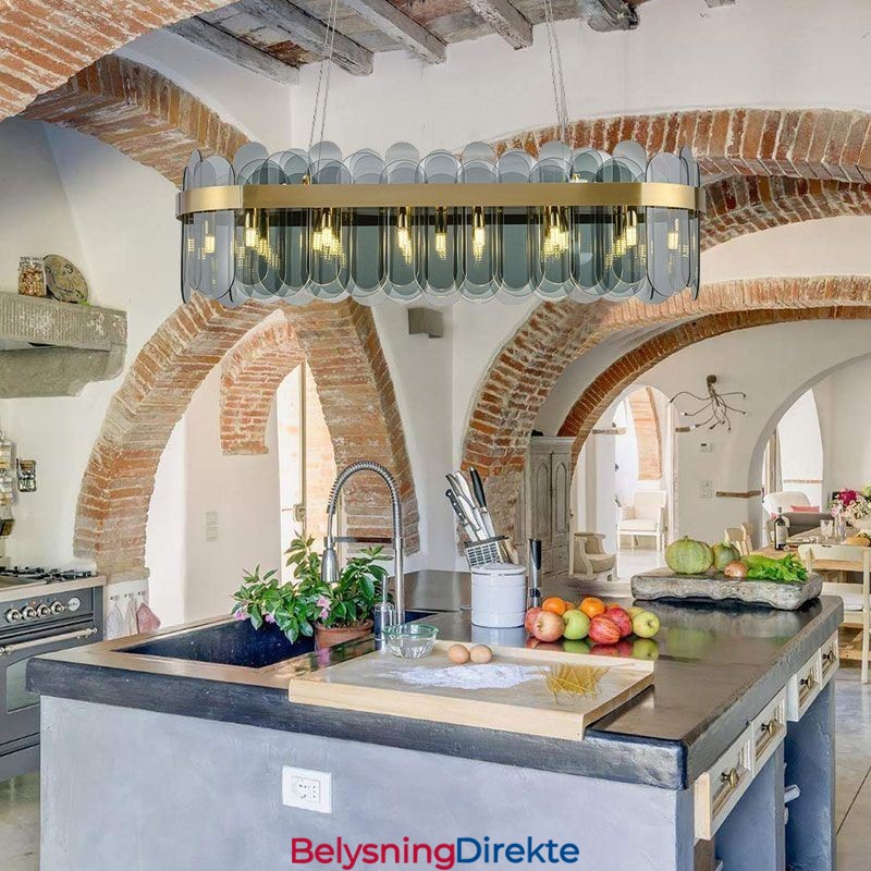 Minimalistisk Glassanhengslampe Unik Farge Rektangulær Taklampe Øy