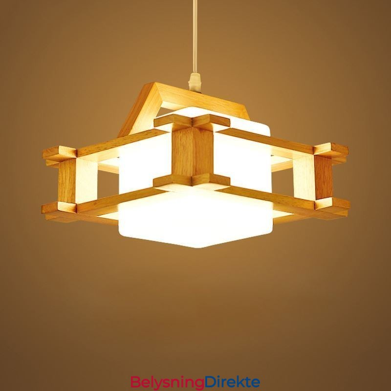 Nordisk Stil Eikependellampe Med Frostet Glassskjerm Cafe