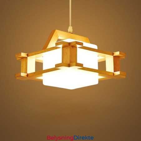 Nordisk Stil Eikependellampe Med Frostet Glassskjerm Cafe