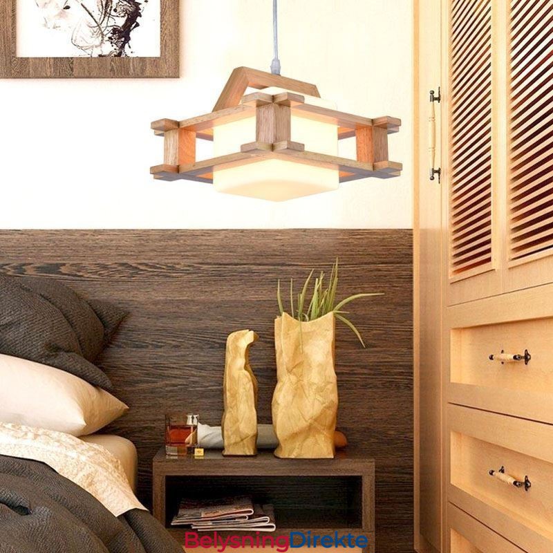 Nordisk Stil Eikependellampe Med Frostet Glassskjerm Cafe