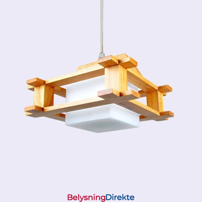 Nordisk Stil Eikependellampe Med Frostet Glassskjerm Cafe