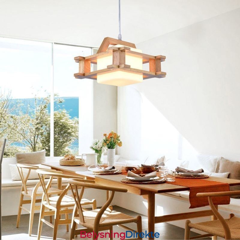 Nordisk Stil Eikependellampe Med Frostet Glassskjerm Cafe