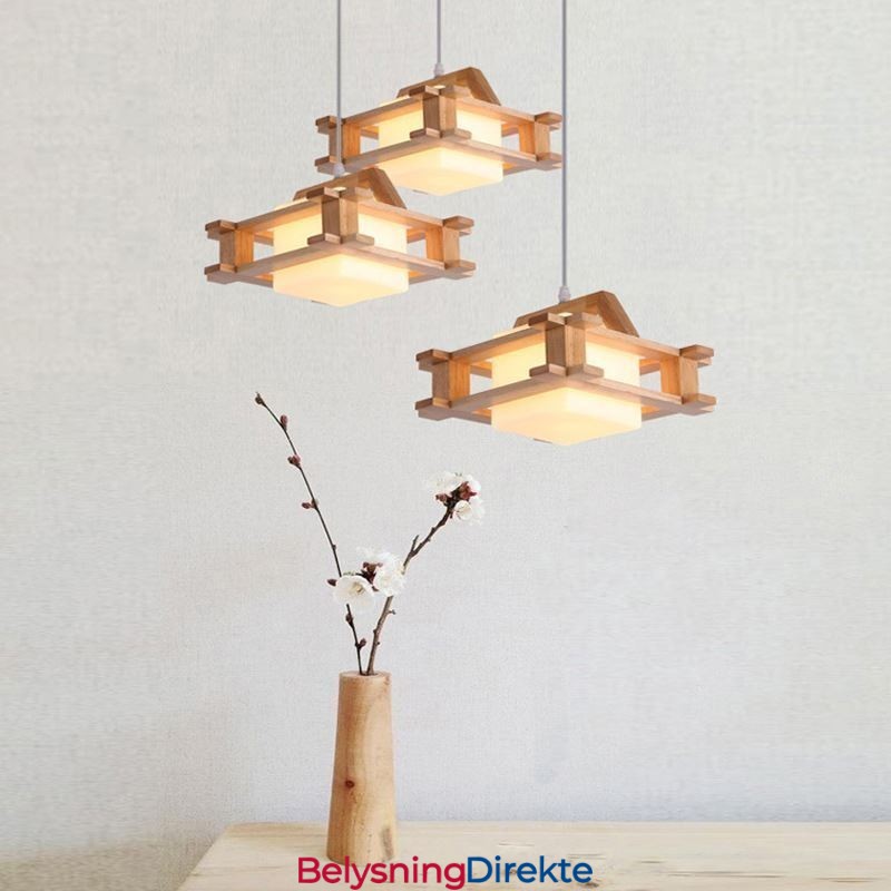 Nordisk Stil Eikependellampe Med Frostet Glassskjerm Cafe