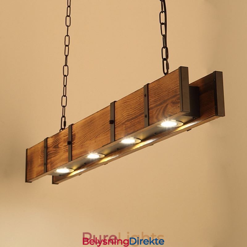 Industriell Stil Anhengslampe Rektangulær Tre Taklampe Øy