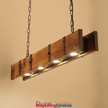 Industriell Stil Anhengslampe Rektangulær Tre Taklampe Øy