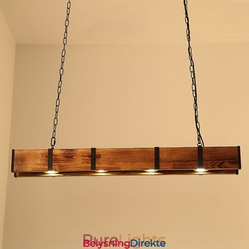 Industriell Stil Anhengslampe Rektangulær Tre Taklampe Øy