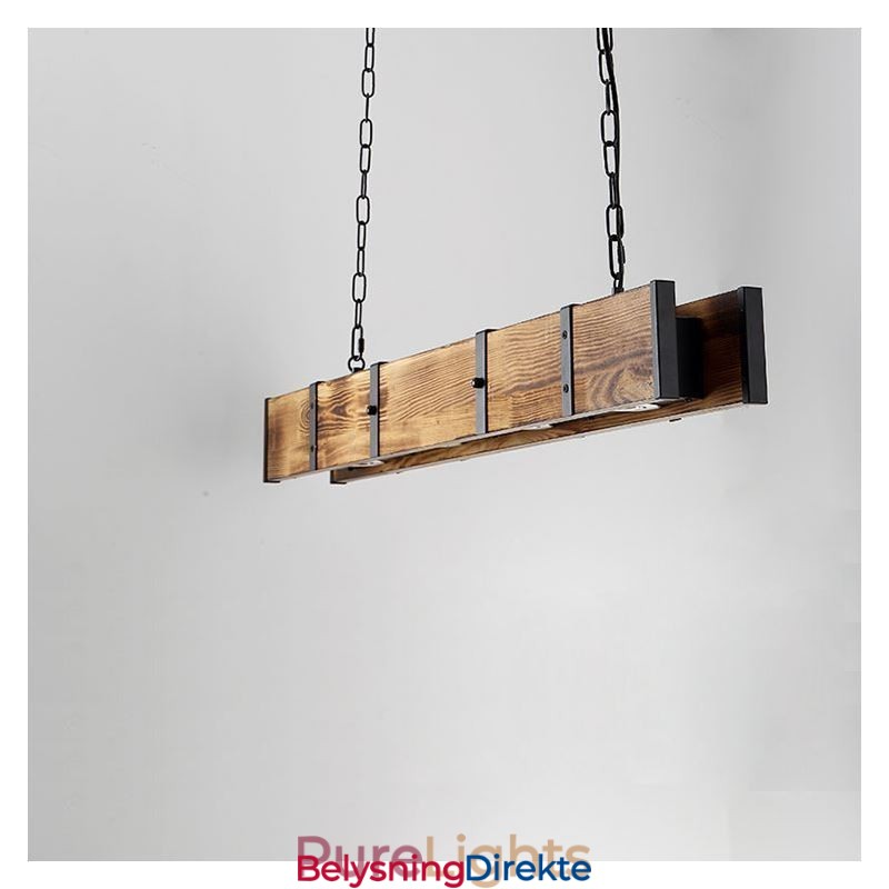 Industriell Stil Anhengslampe Rektangulær Tre Taklampe Øy