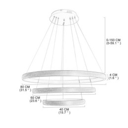 Moderne Pendellampe Akryl 3-Ringers Lampe 80+60+40Cm