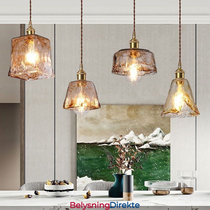 Unik Mini-Glass Pendellampe I Japansk Stil, Ravfarget Dekorativ Belysning