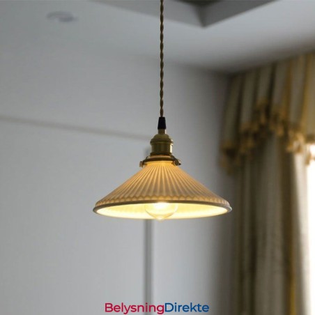 Retro Plissert Pendellampe I Japansk Stil I Keramikk