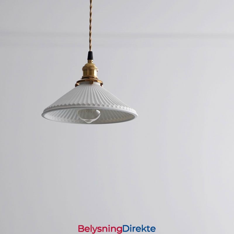 Retro Plissert Pendellampe I Japansk Stil I Keramikk