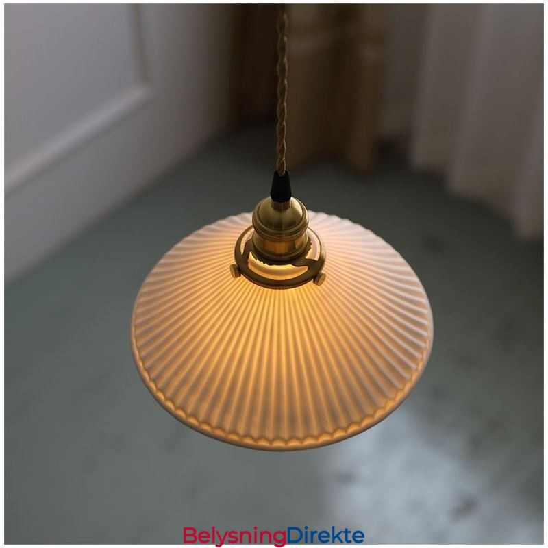 Retro Plissert Pendellampe I Japansk Stil I Keramikk