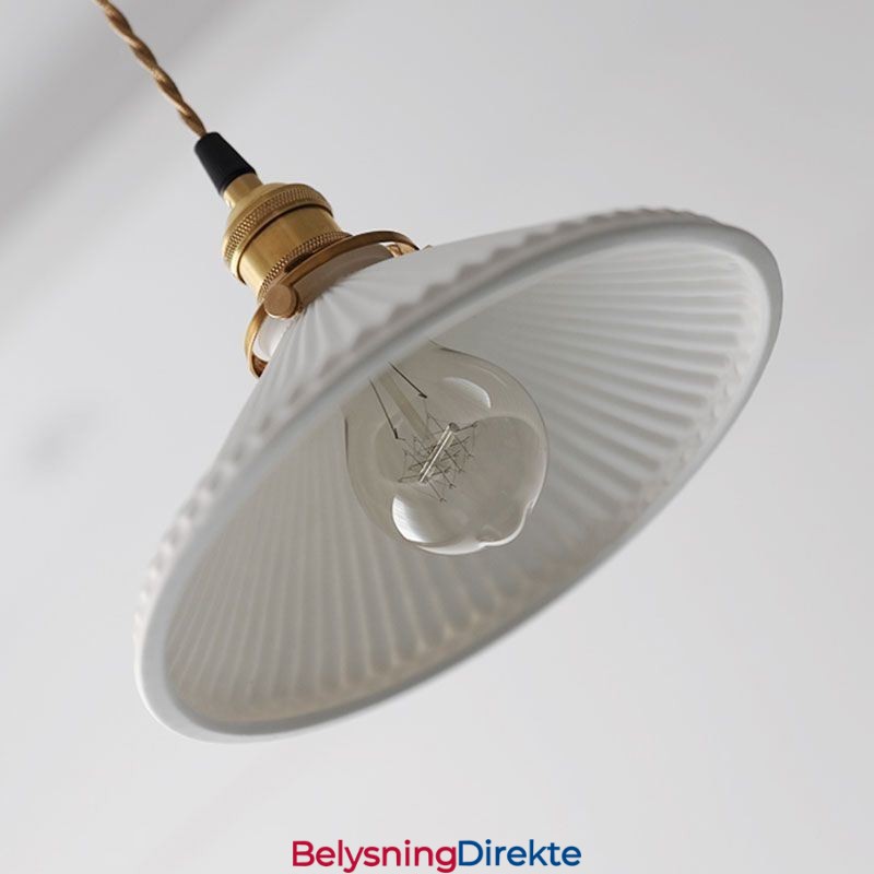 Retro Plissert Pendellampe I Japansk Stil I Keramikk