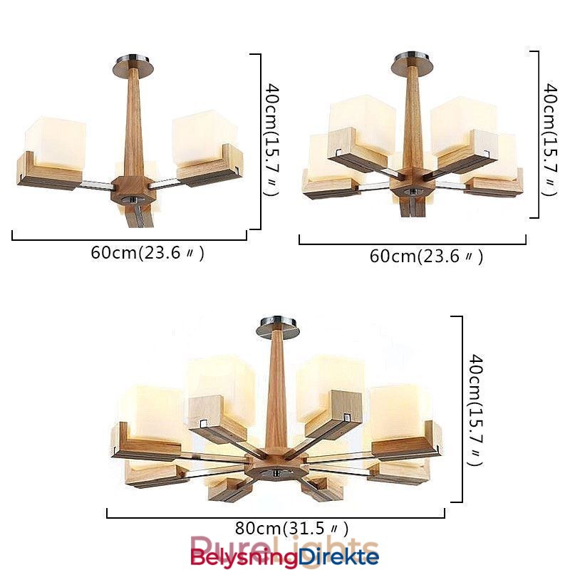 Nordisk Tre Pendellampe Glassskjerm Lysekrone