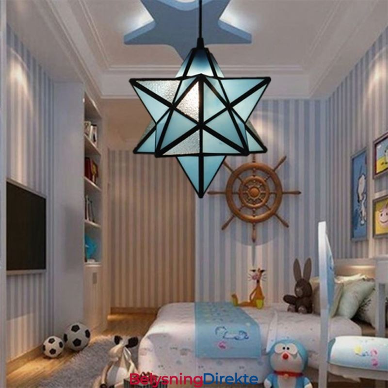 Europeisk Anhengslampe I Farget Glass, Kreativ Stjerneanhengslampe