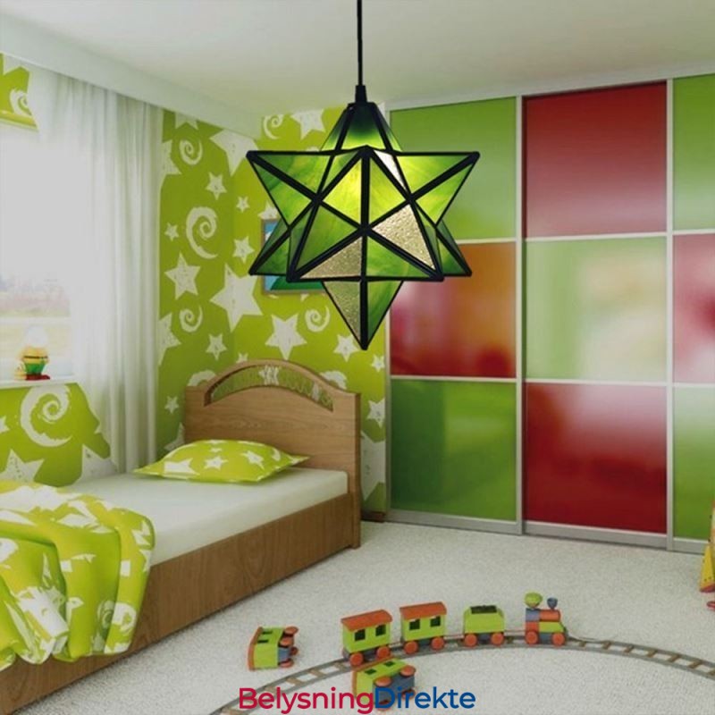 Europeisk Anhengslampe I Farget Glass, Kreativ Stjerneanhengslampe