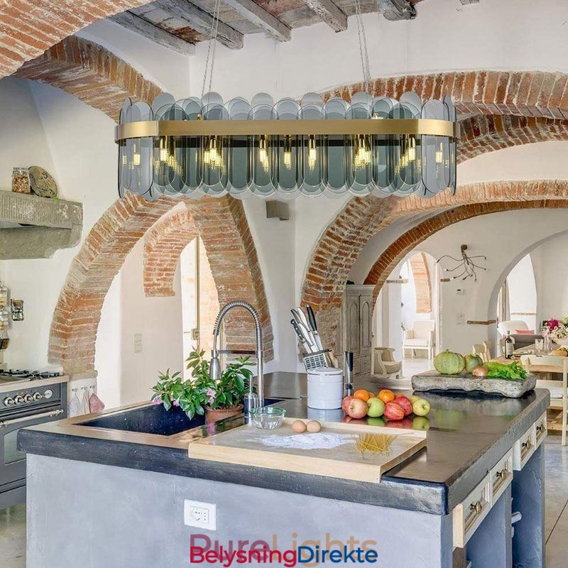 Minimalistisk Glassanhengslampe Unik Farge Rektangulær Taklampe Øy