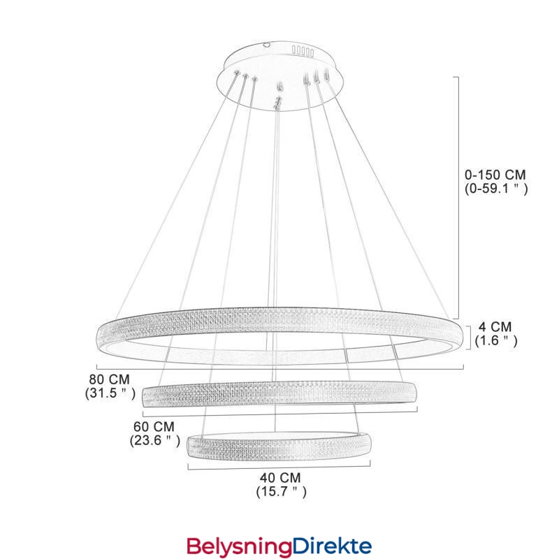 Moderne Pendellampe Akryl 3-Ringers Lampe 80+60+40Cm