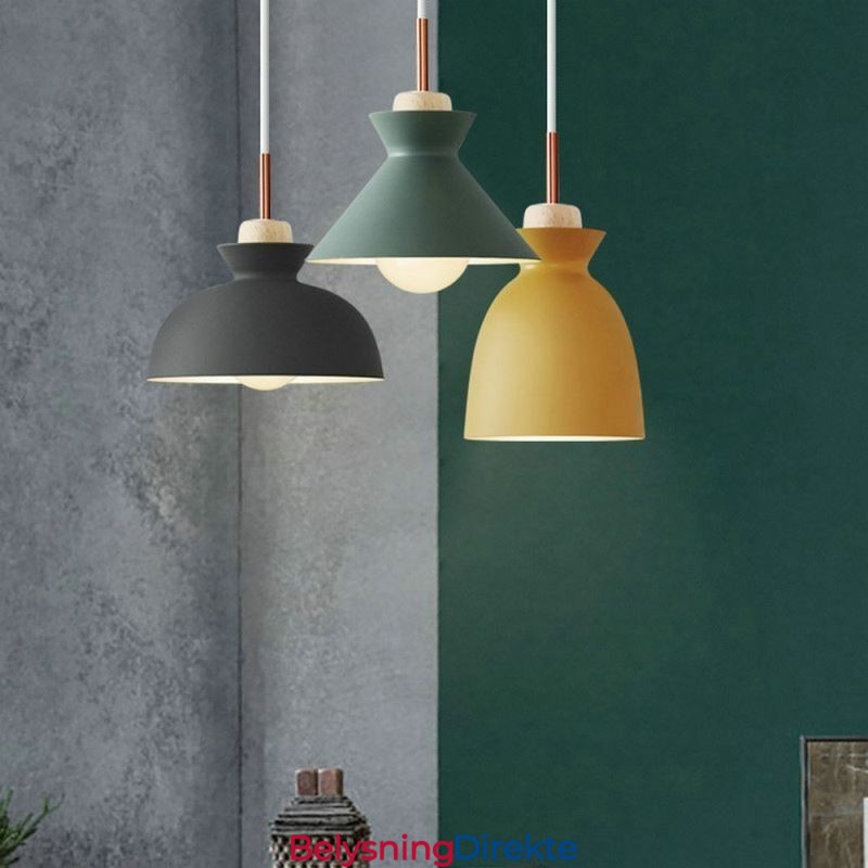 Pendellampe Nordisk Metallkuppel Makaronfarger Lampelampe