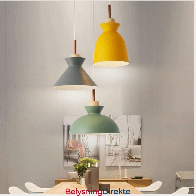 Pendellampe Nordisk Metallkuppel Makaronfarger Lampelampe