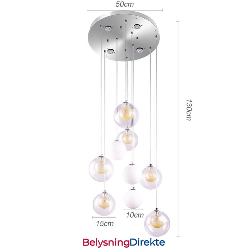 Pendellampe I Glass, Klyngeformet Taklampe, Gullnikkel, Børstet + Melkeaktig Glasskule